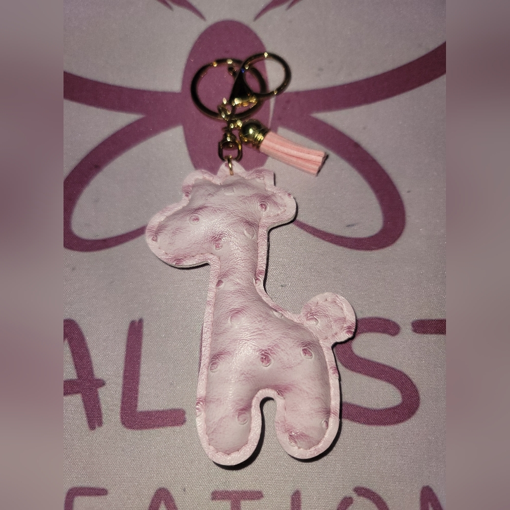 Light Pink Giraffe w/Tassle Keychain/Bag Charm with Gold Accents